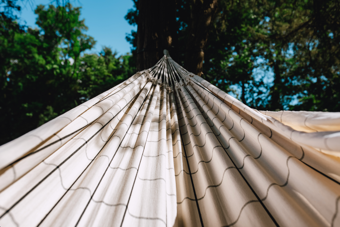 A close up photo of a CordaRoy's Brazilian Cotton Hammock. 
