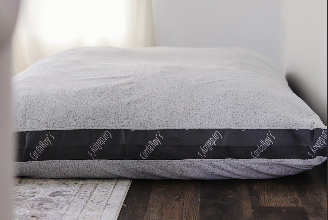 A close up of a CordaRoy's waterproof cover on a convertible bean bag chair.