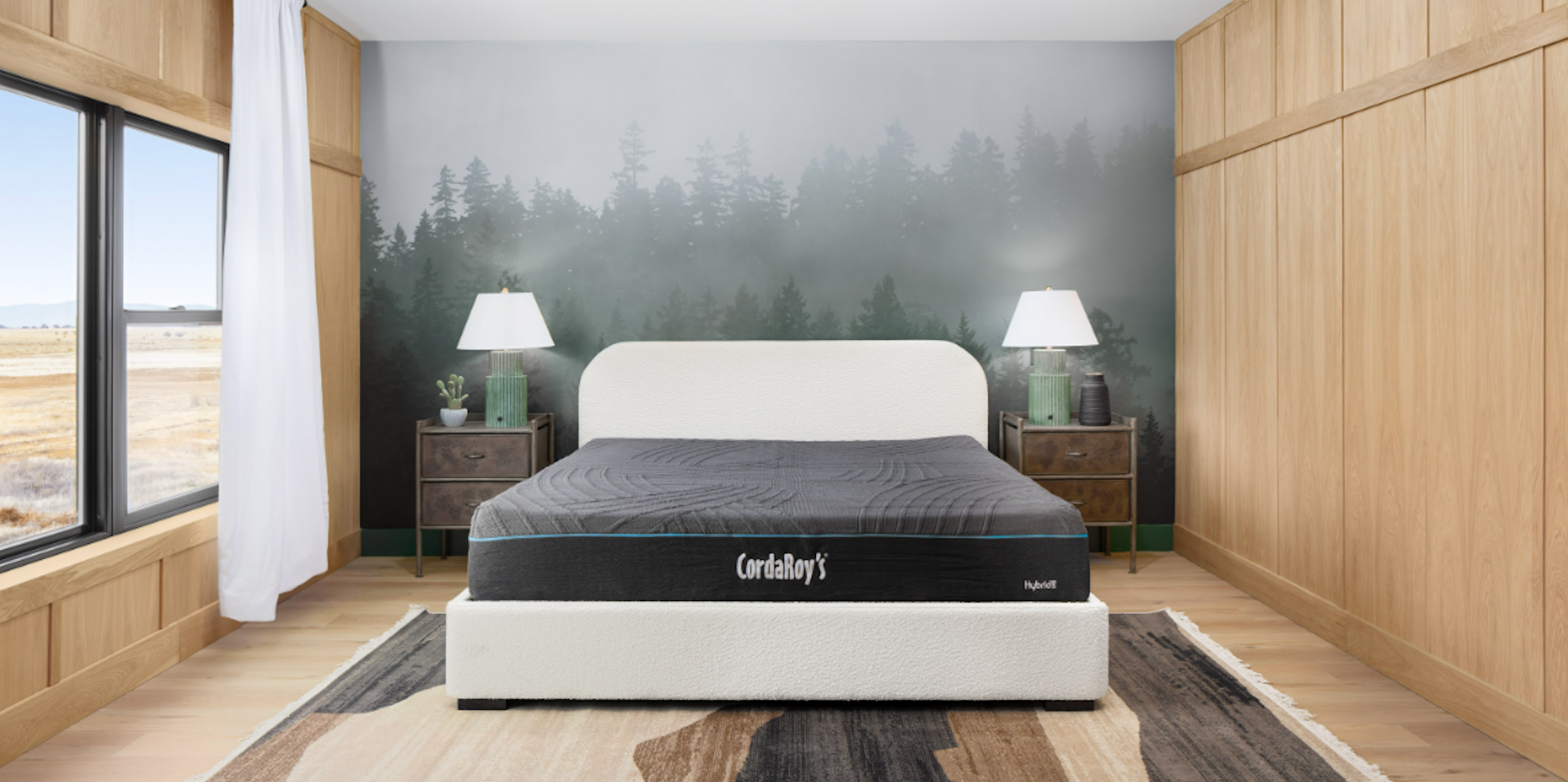 A cordaroys hybrid mattress in in a bedroom. 