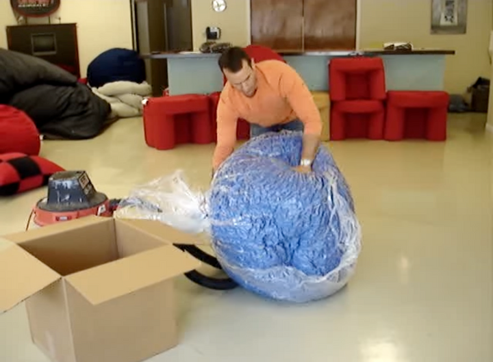 CordaRoy's Owner Byron Young shows how to move a large bean bag. 