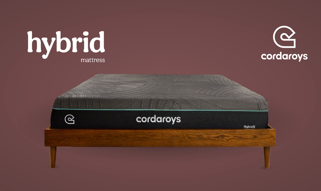 A cordaroys hybrid mattress on a maroon background.