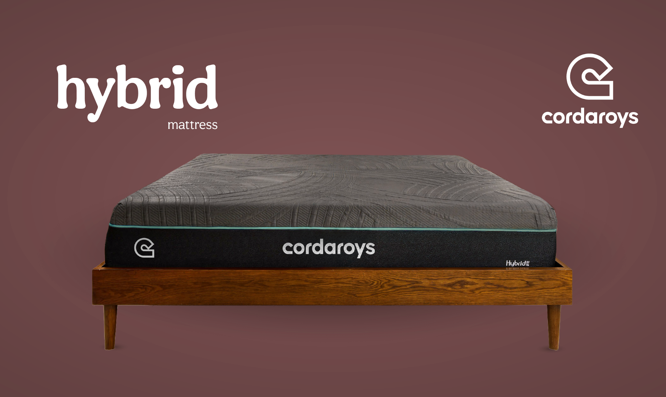 A cordaroys hybrid mattress on a maroon background.