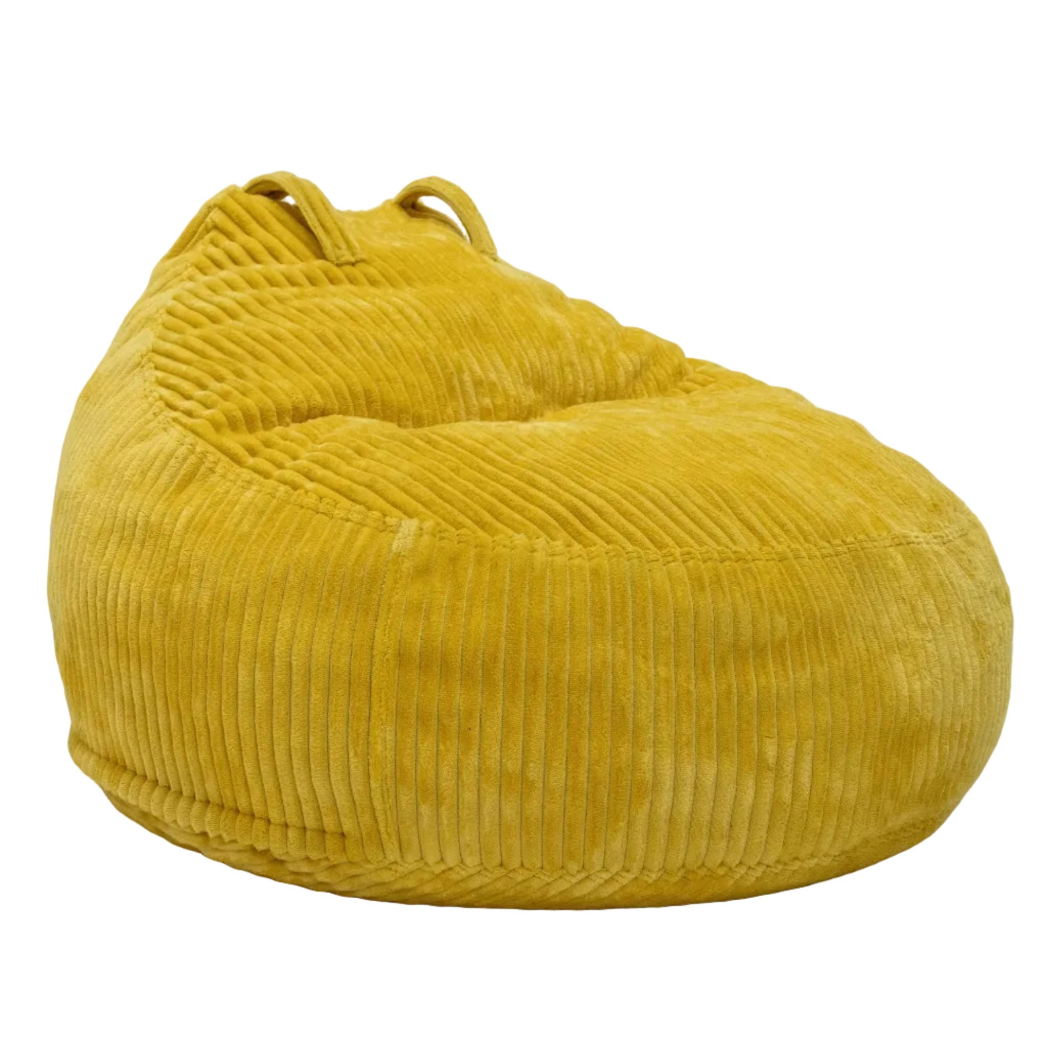 Yellow bean bag chair on a white background