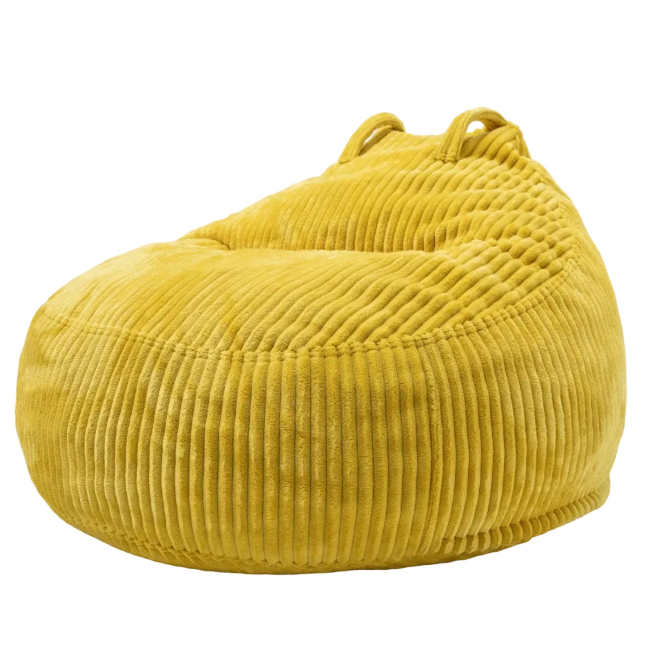 Yellow bean bag chair on a white background