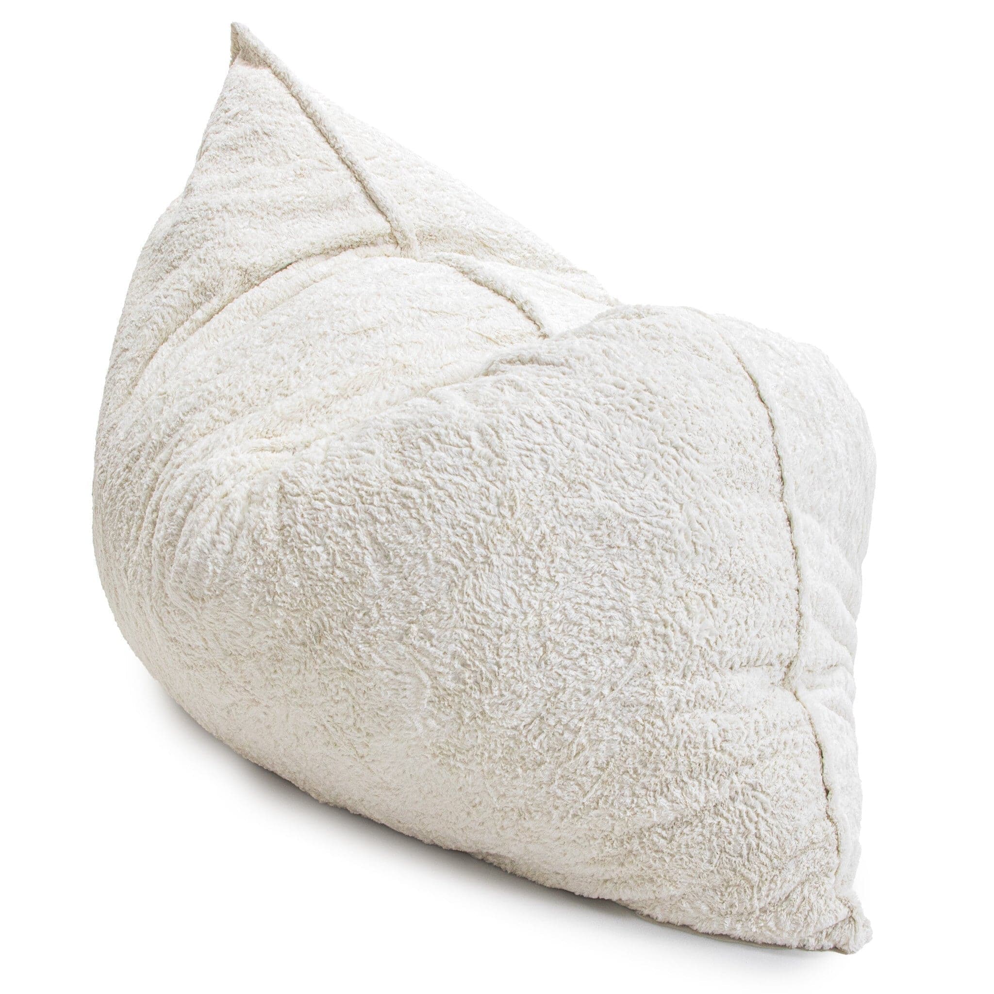 A giant pillow lounger by cordaroys in white faux fur.