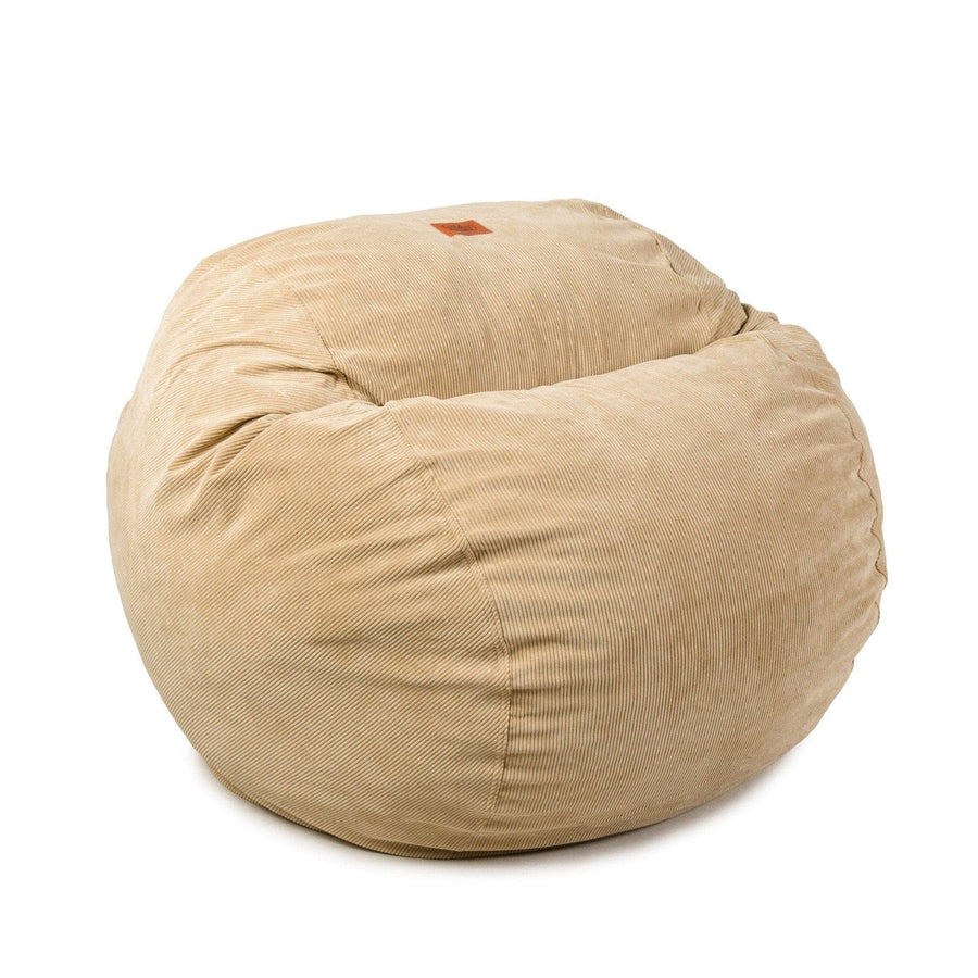 A full cordaroys bean bag in khaki corduroy. 