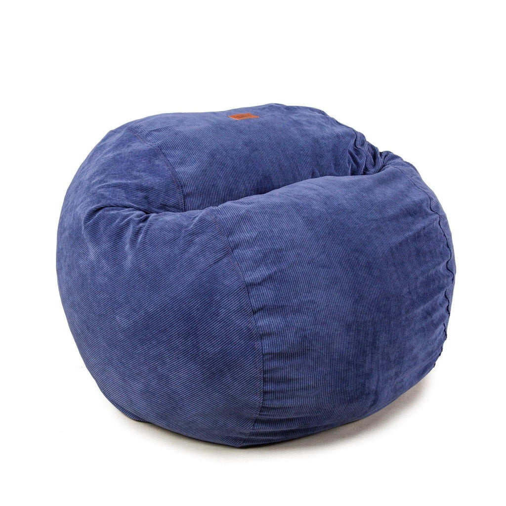 A full cordaroys bean bag in navy corduroy. 