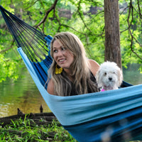 Brazilian Cotton Hammock Blue with Light Blue Stripes