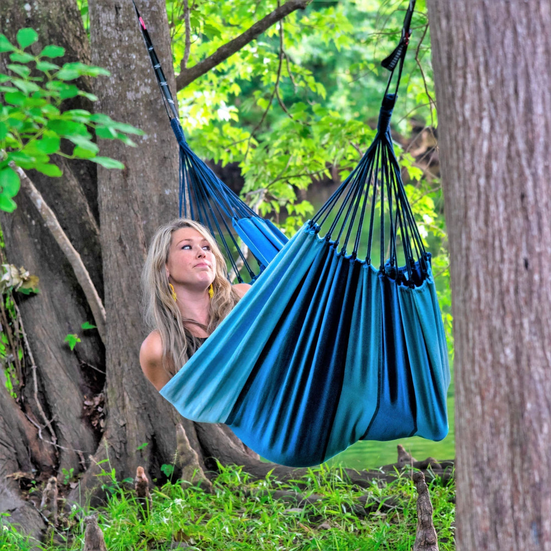 Brazilian Cotton Hammock Blue with Light Blue Stripes