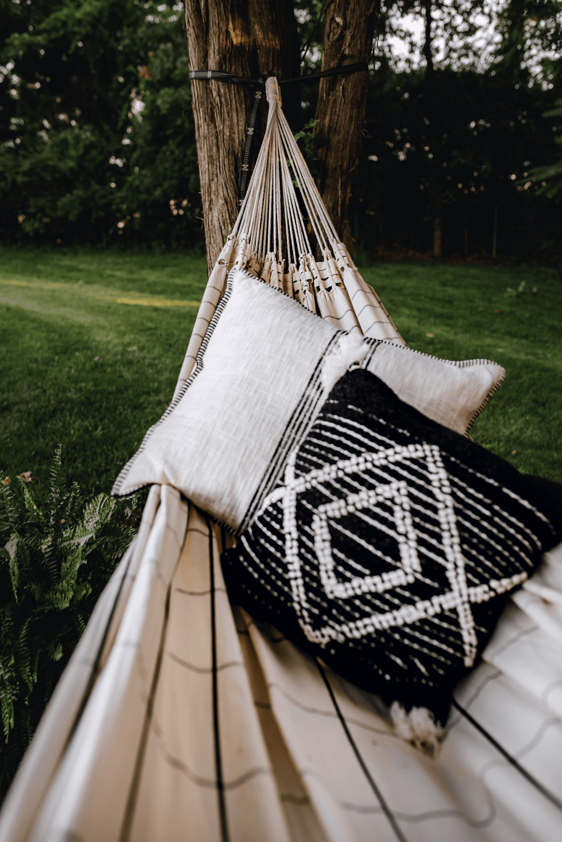 Brazilian Cotton Hammock White with Black Stripes