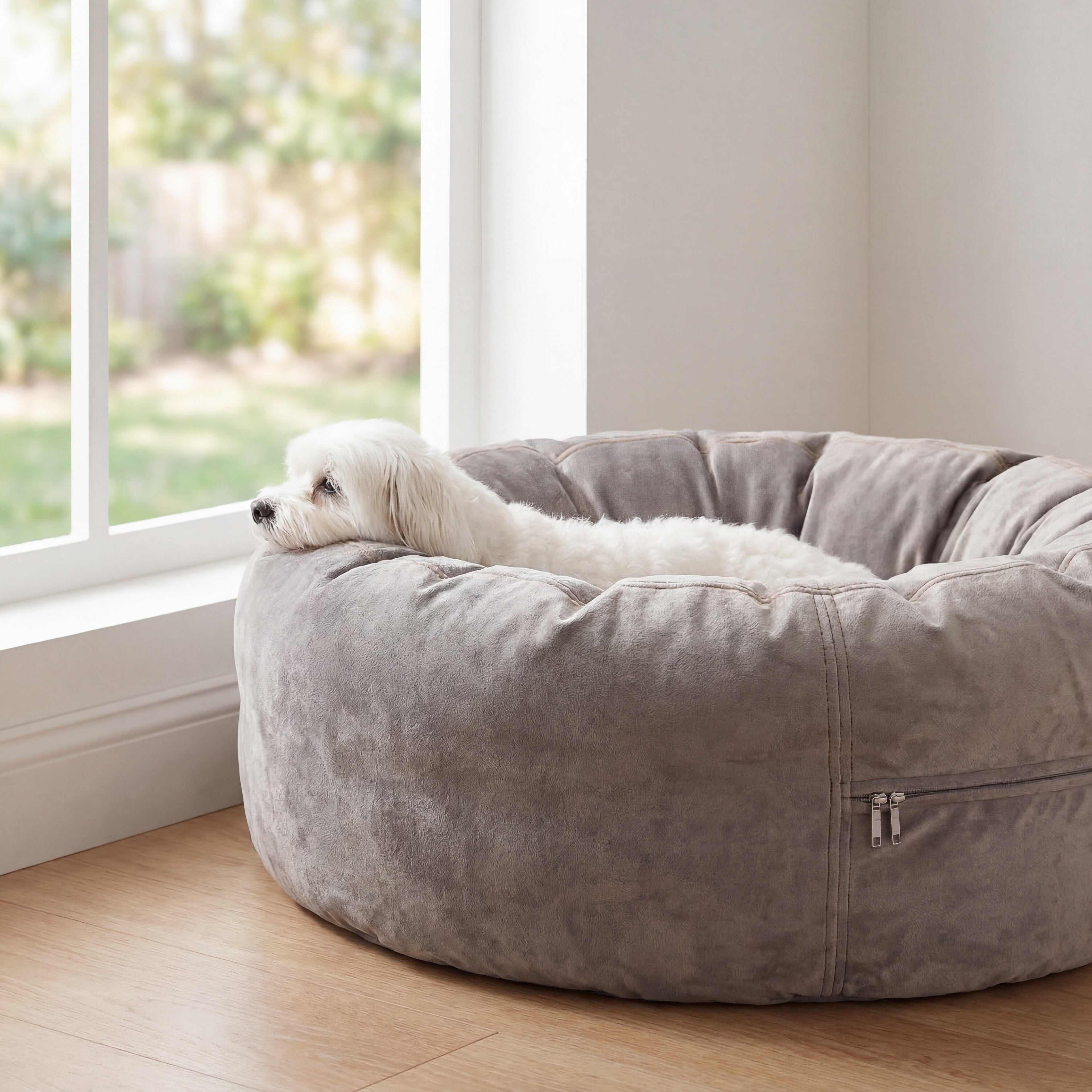 24 Inch Elevated Bolster Dog Bed - Plush Fur